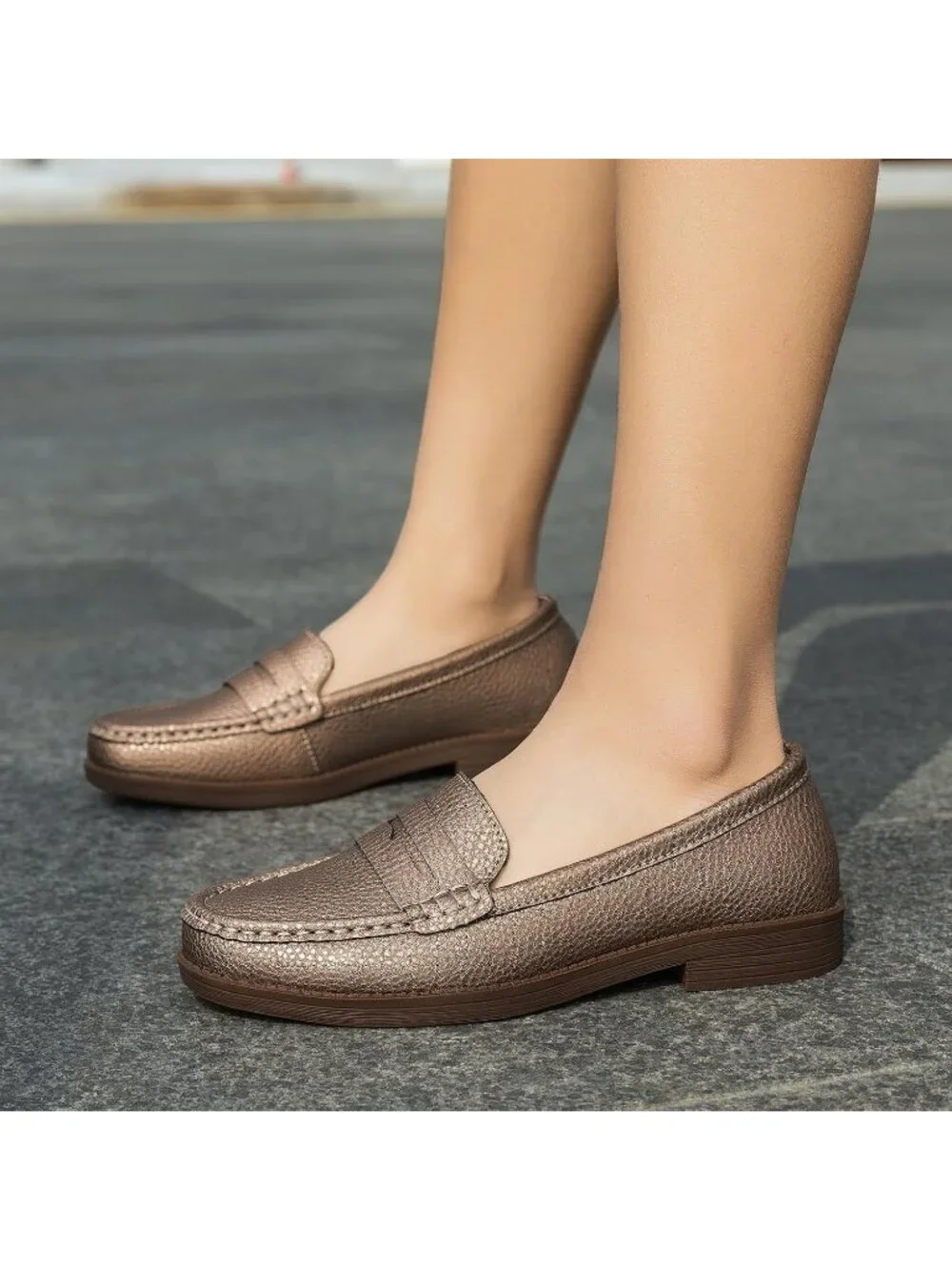 Women Rose Gold Patent Leather Comfortable Penny Loafers Slip On Casual Shoes